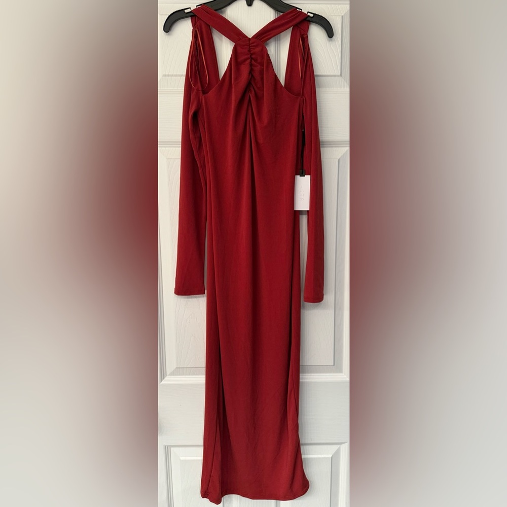 ASTR Wrapped Strap Women’s Red Maroon Rust Polyester Maxi Dress Size Small - Picture 3 of 11